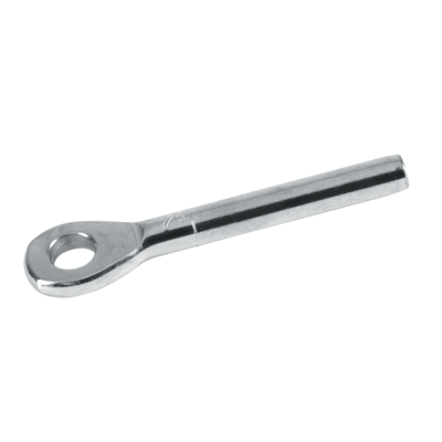 Polished stainless AISI 316 eye terminal, For pressing or swaging onto stainless steel wire rope