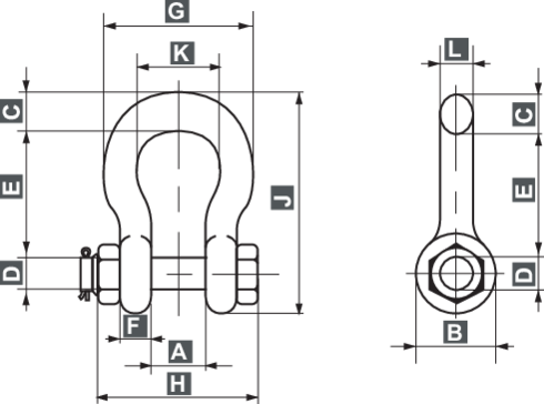 Crosby G-2140 Alloy Bolt Type Shackles measurements