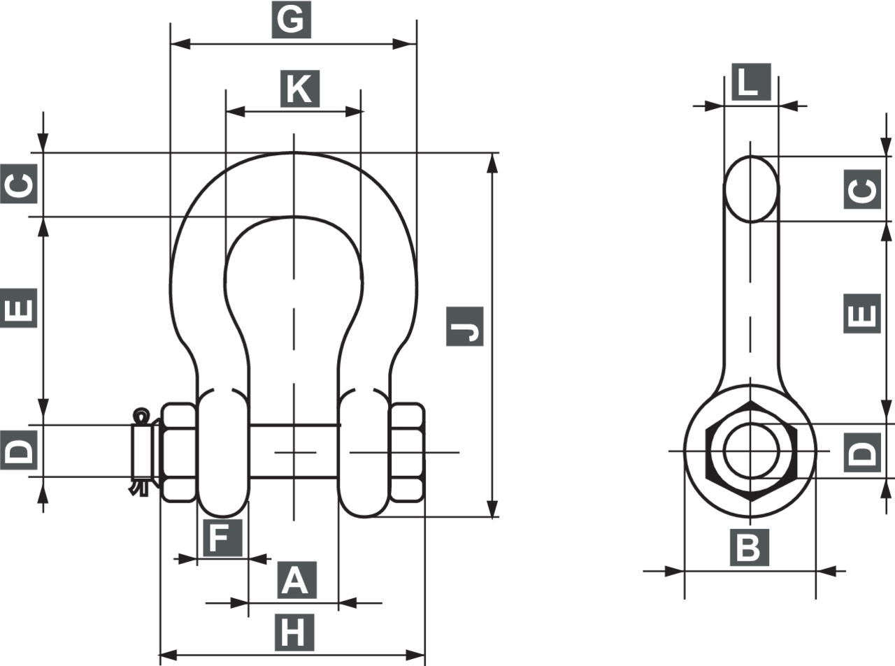Crosby G-2140 Alloy Bolt Type Shackles measurements