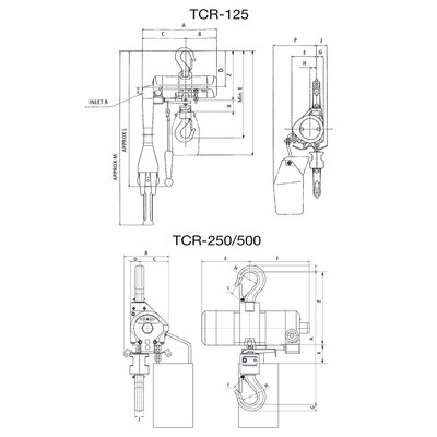 Luftdriven kättingtelfer TCR-serien, 0,125 - 0,5 ton