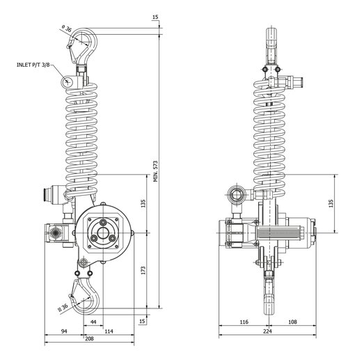 The air chain hoist RED ROOSTER TMM-TCR measurements.