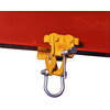 A lightweight handpushed runway beam trolley, fitted with a width adjustment locking mechanism.