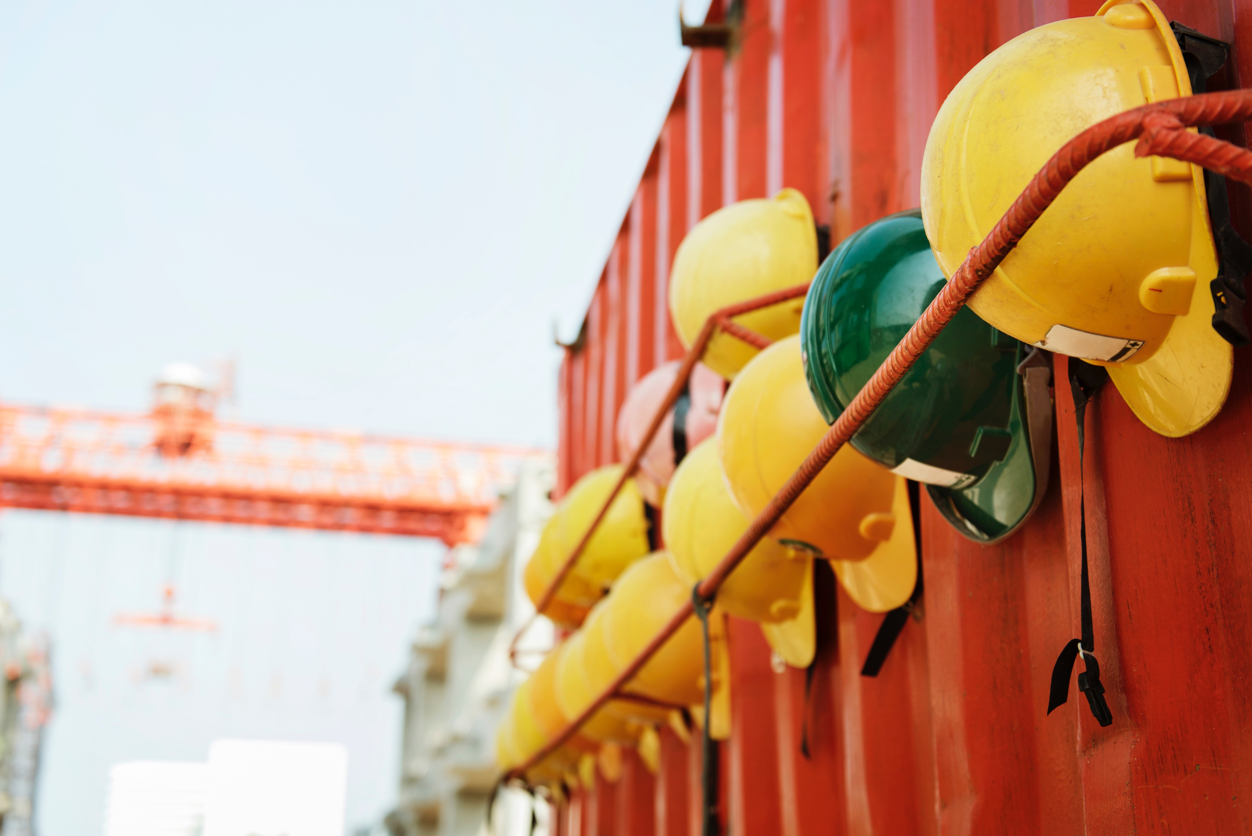Work helmets on container